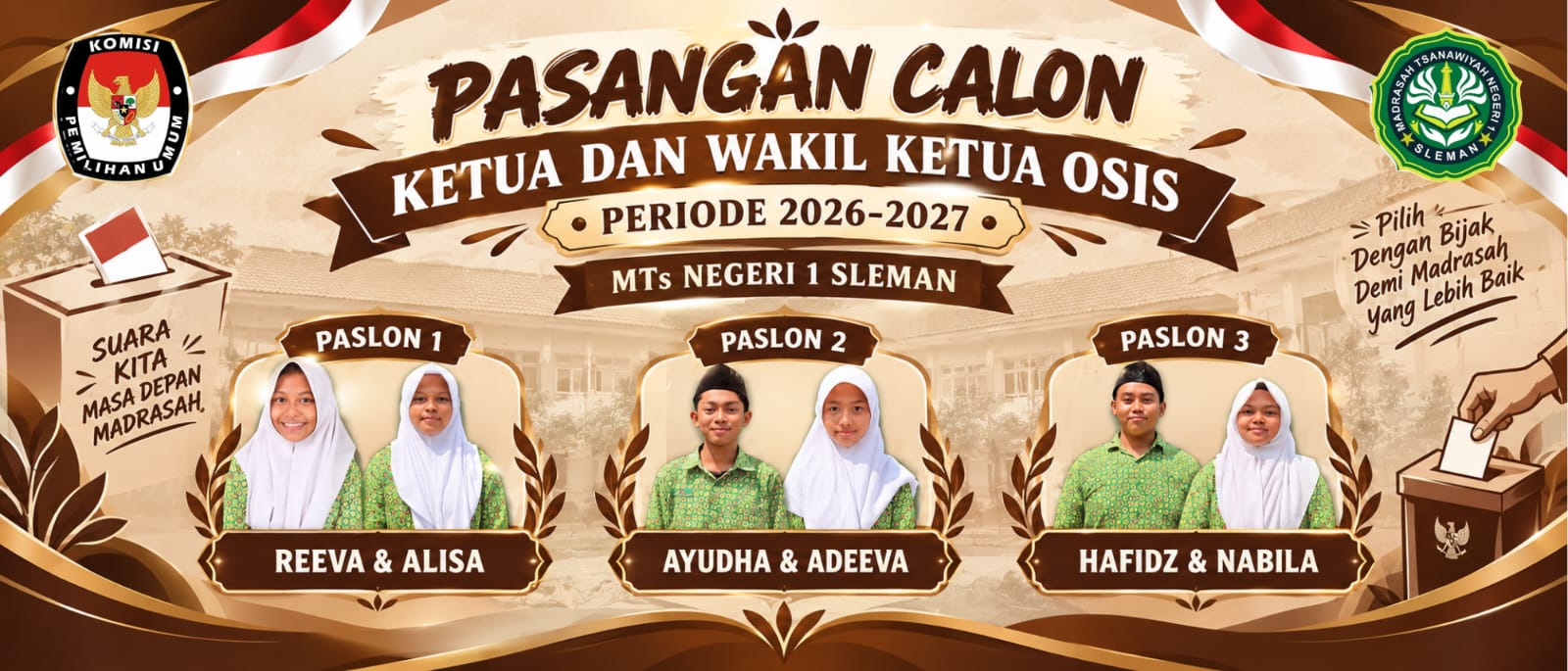 Tiga Pasang Calon Bersaing dalam PEMILOS, Warga MTsN 1 Sleman Gunakan Hak Suara